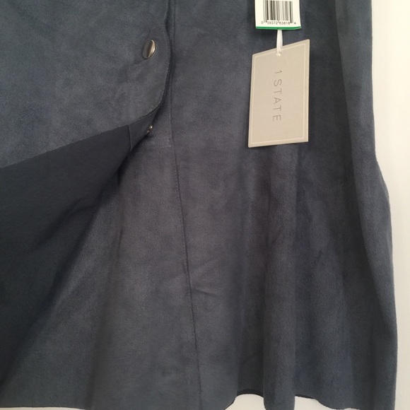 1. State Blue Gray Silver Large L Faux Suede Skirt - Picture 6 of 7
